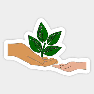Hands giving and receiving inheritance from the planet Sticker